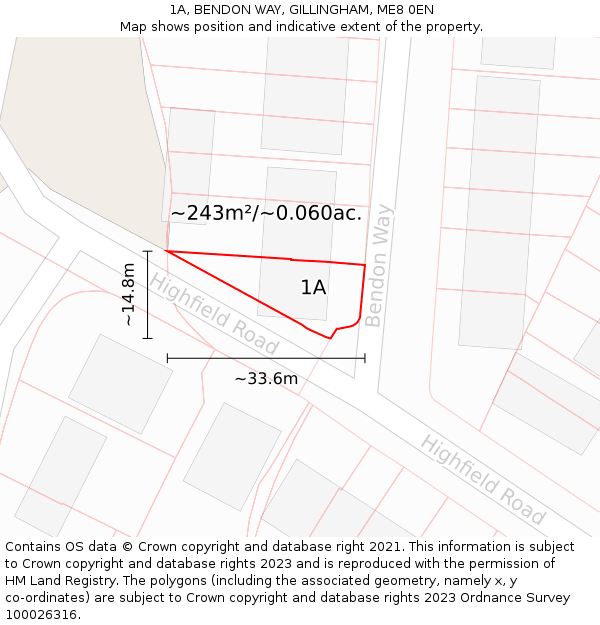 1A, BENDON WAY, GILLINGHAM, ME8 0EN: Plot and title map