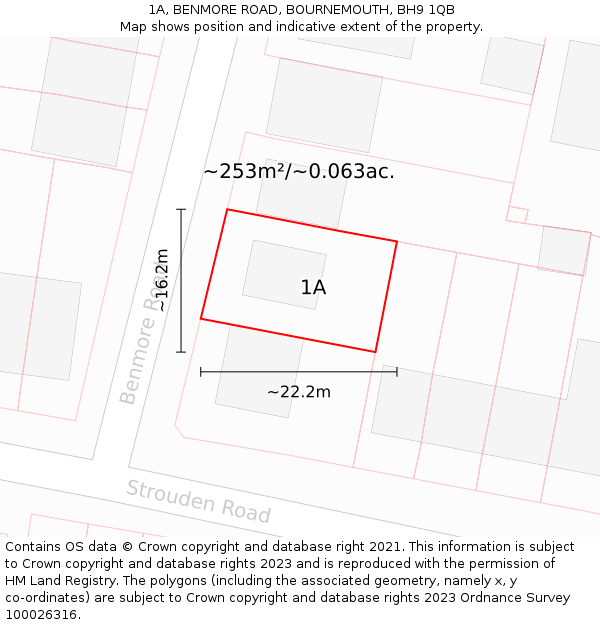 1A, BENMORE ROAD, BOURNEMOUTH, BH9 1QB: Plot and title map