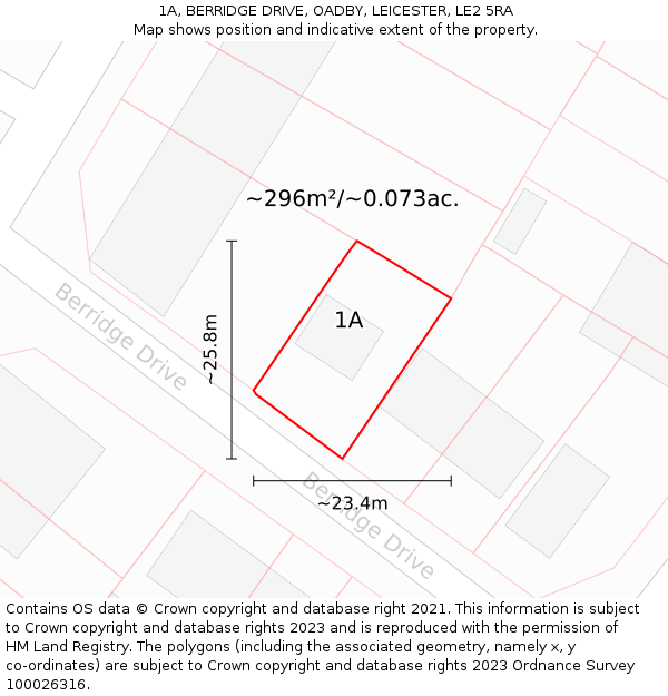1A, BERRIDGE DRIVE, OADBY, LEICESTER, LE2 5RA: Plot and title map