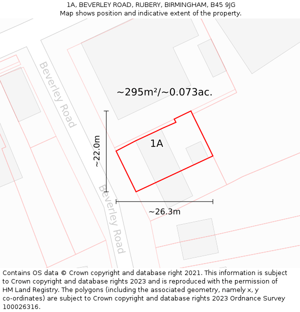 1A, BEVERLEY ROAD, RUBERY, BIRMINGHAM, B45 9JG: Plot and title map