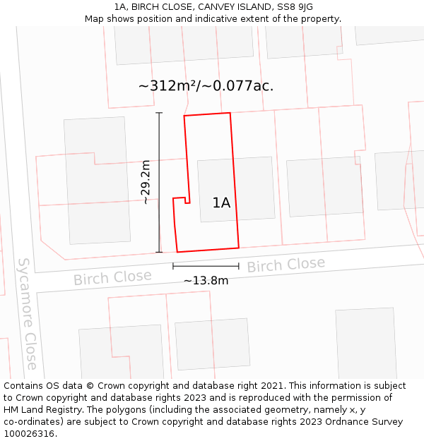 1A, BIRCH CLOSE, CANVEY ISLAND, SS8 9JG: Plot and title map