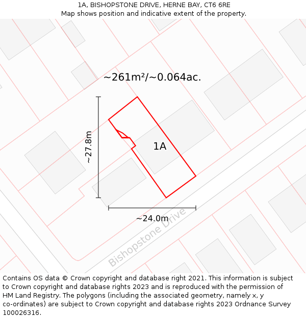 1A, BISHOPSTONE DRIVE, HERNE BAY, CT6 6RE: Plot and title map