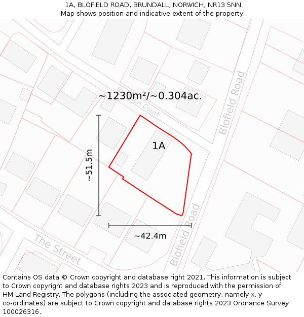 1A, BLOFIELD ROAD, BRUNDALL, NORWICH, NR13 5NN: Plot and title map