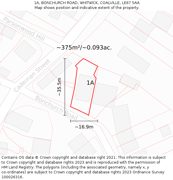 1A, BONCHURCH ROAD, WHITWICK, COALVILLE, LE67 5AA: Plot and title map