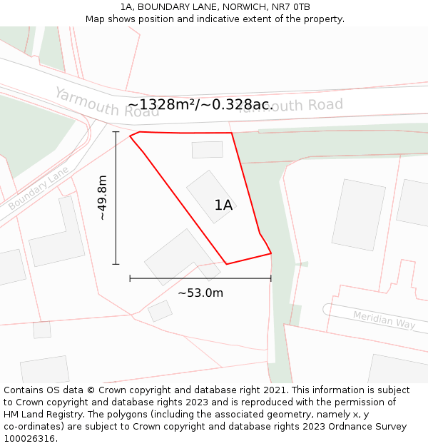 1A, BOUNDARY LANE, NORWICH, NR7 0TB: Plot and title map