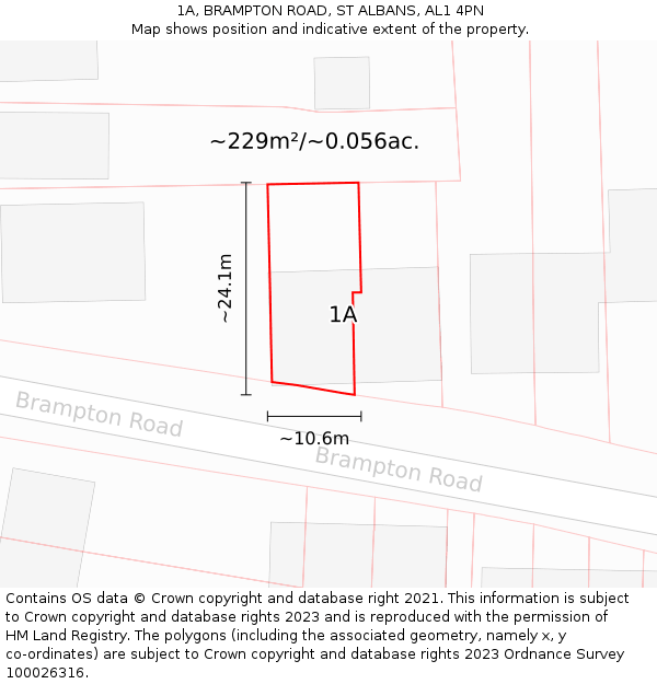 1A, BRAMPTON ROAD, ST ALBANS, AL1 4PN: Plot and title map
