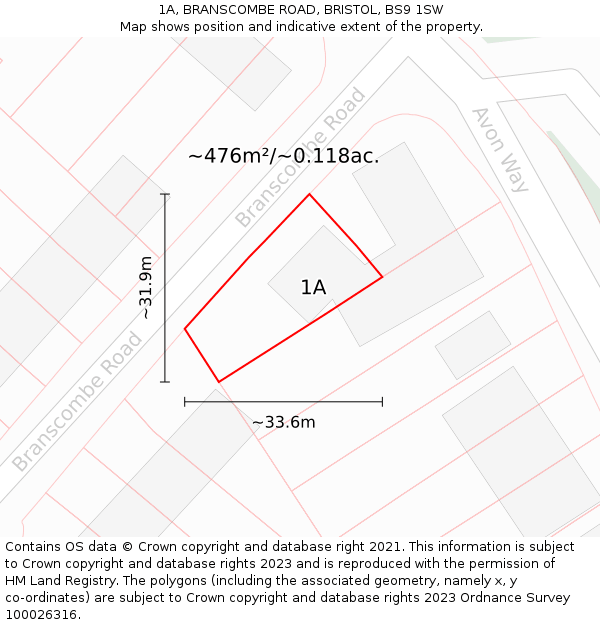 1A, BRANSCOMBE ROAD, BRISTOL, BS9 1SW: Plot and title map