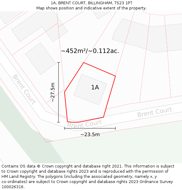 1A, BRENT COURT, BILLINGHAM, TS23 1PT: Plot and title map