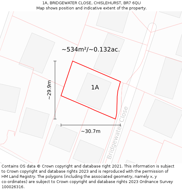 1A, BRIDGEWATER CLOSE, CHISLEHURST, BR7 6QU: Plot and title map
