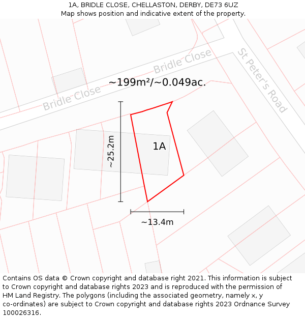 1A, BRIDLE CLOSE, CHELLASTON, DERBY, DE73 6UZ: Plot and title map