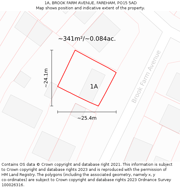 1A, BROOK FARM AVENUE, FAREHAM, PO15 5AD: Plot and title map