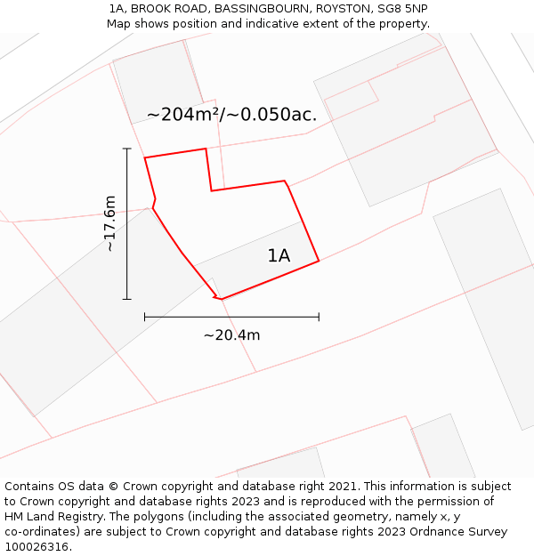 1A, BROOK ROAD, BASSINGBOURN, ROYSTON, SG8 5NP: Plot and title map