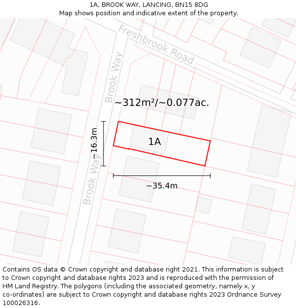 1A, BROOK WAY, LANCING, BN15 8DG: Plot and title map
