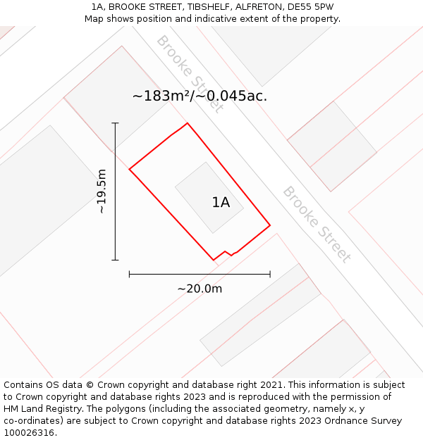 1A, BROOKE STREET, TIBSHELF, ALFRETON, DE55 5PW: Plot and title map
