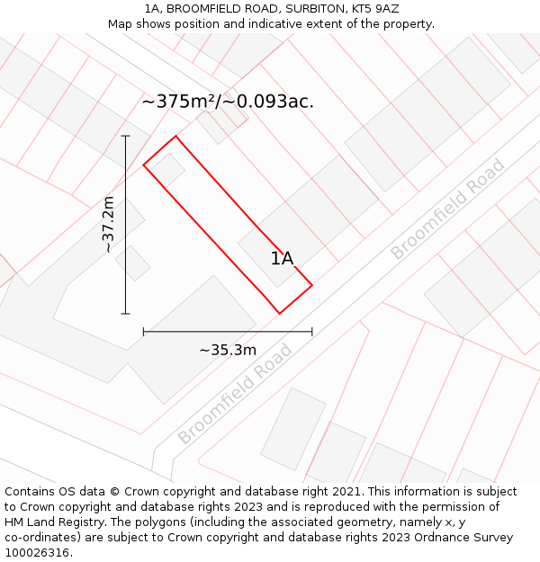 1A, BROOMFIELD ROAD, SURBITON, KT5 9AZ: Plot and title map