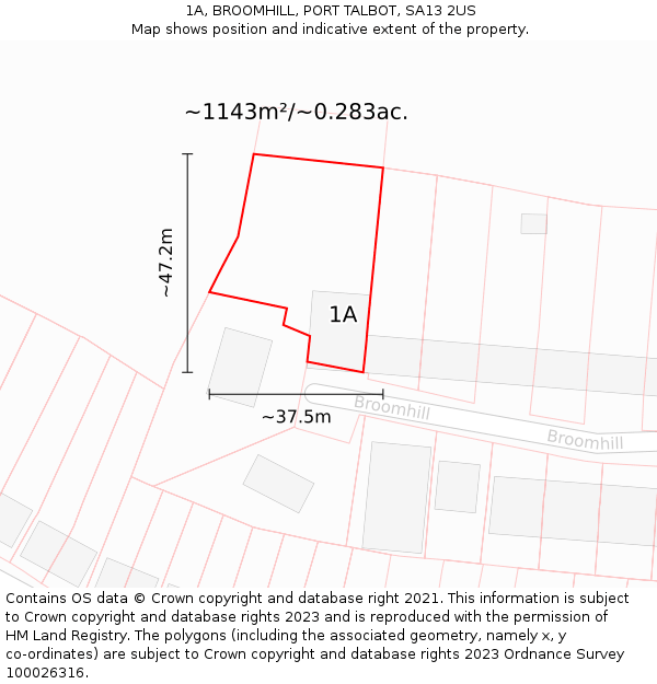 1A, BROOMHILL, PORT TALBOT, SA13 2US: Plot and title map