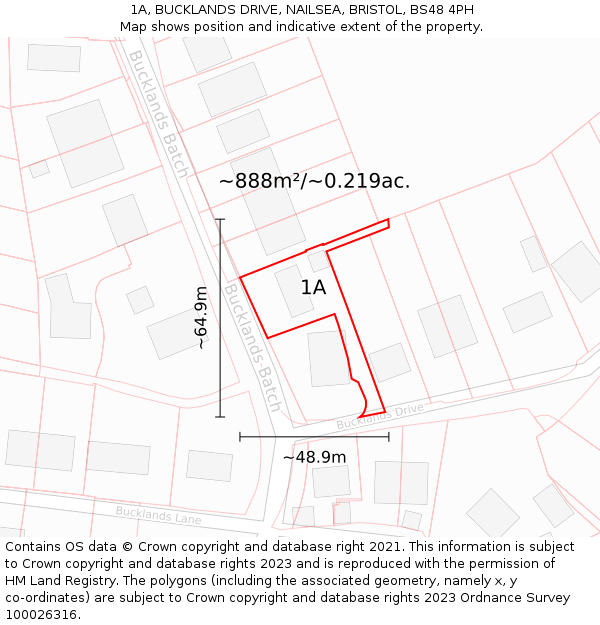 1A, BUCKLANDS DRIVE, NAILSEA, BRISTOL, BS48 4PH: Plot and title map