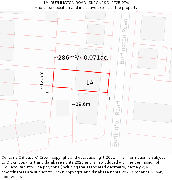 1A, BURLINGTON ROAD, SKEGNESS, PE25 2EW: Plot and title map