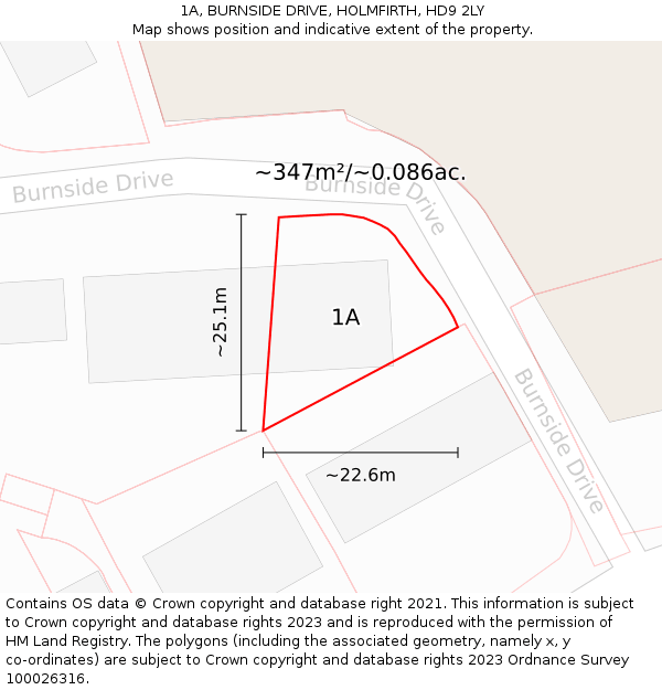 1A, BURNSIDE DRIVE, HOLMFIRTH, HD9 2LY: Plot and title map