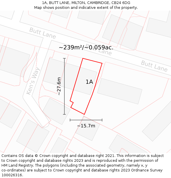 1A, BUTT LANE, MILTON, CAMBRIDGE, CB24 6DG: Plot and title map