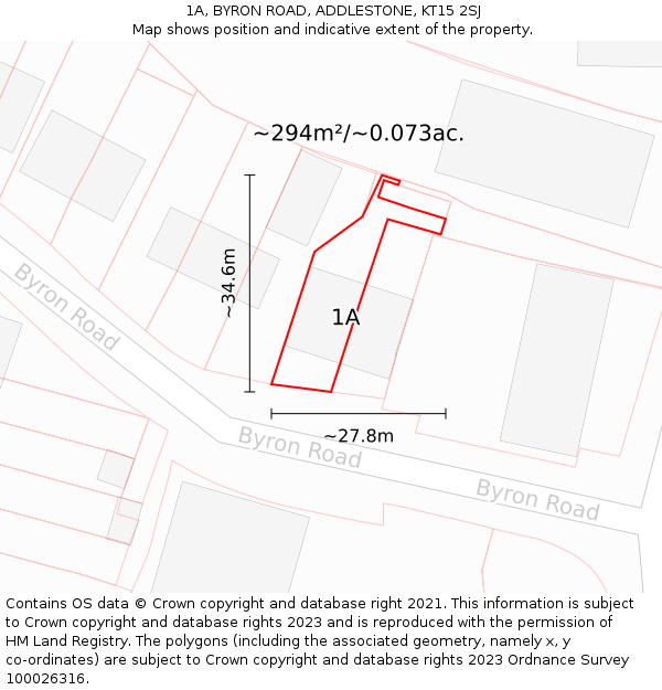 1A, BYRON ROAD, ADDLESTONE, KT15 2SJ: Plot and title map