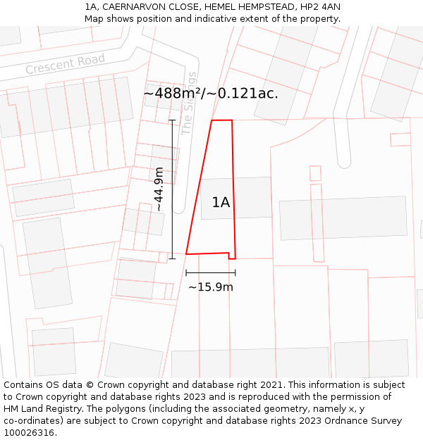 1A, CAERNARVON CLOSE, HEMEL HEMPSTEAD, HP2 4AN: Plot and title map