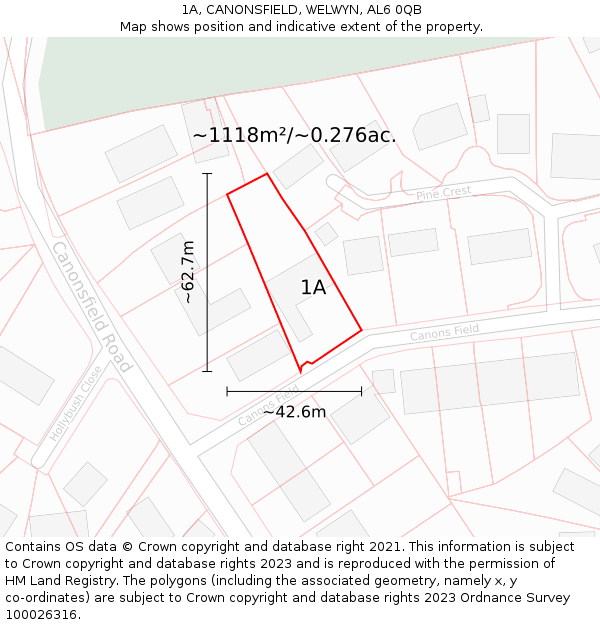 1A, CANONSFIELD, WELWYN, AL6 0QB: Plot and title map