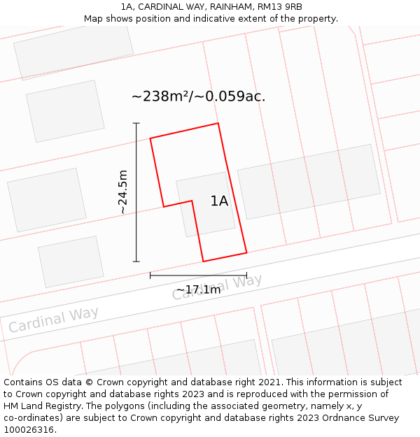 1A, CARDINAL WAY, RAINHAM, RM13 9RB: Plot and title map