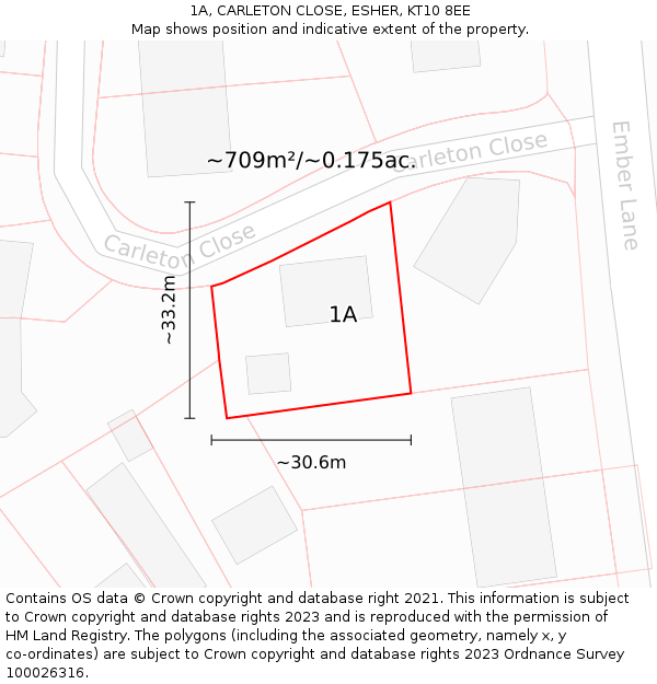 1A, CARLETON CLOSE, ESHER, KT10 8EE: Plot and title map