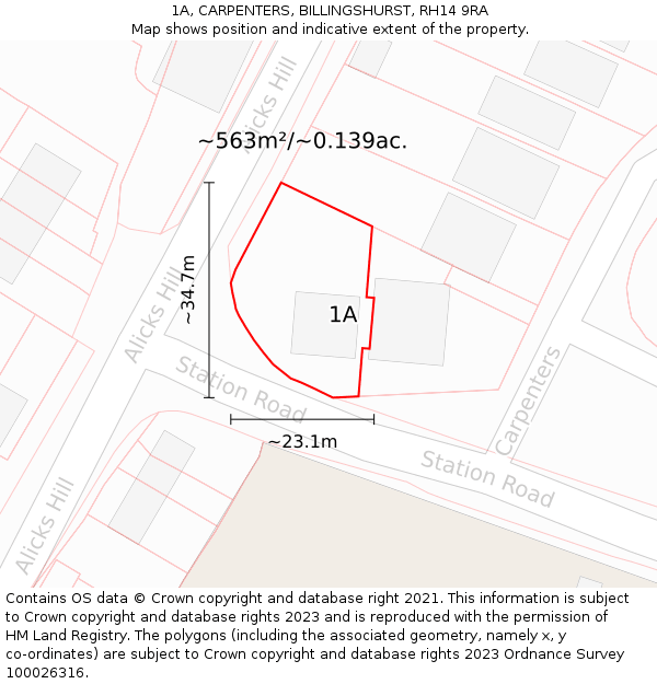 1A, CARPENTERS, BILLINGSHURST, RH14 9RA: Plot and title map