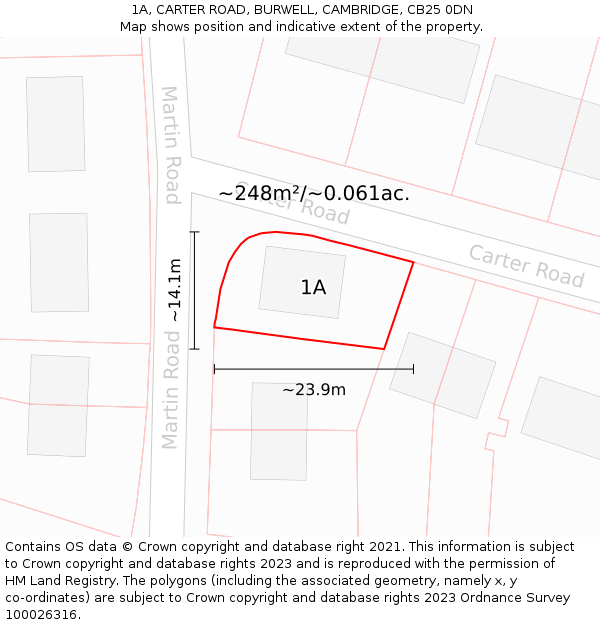 1A, CARTER ROAD, BURWELL, CAMBRIDGE, CB25 0DN: Plot and title map