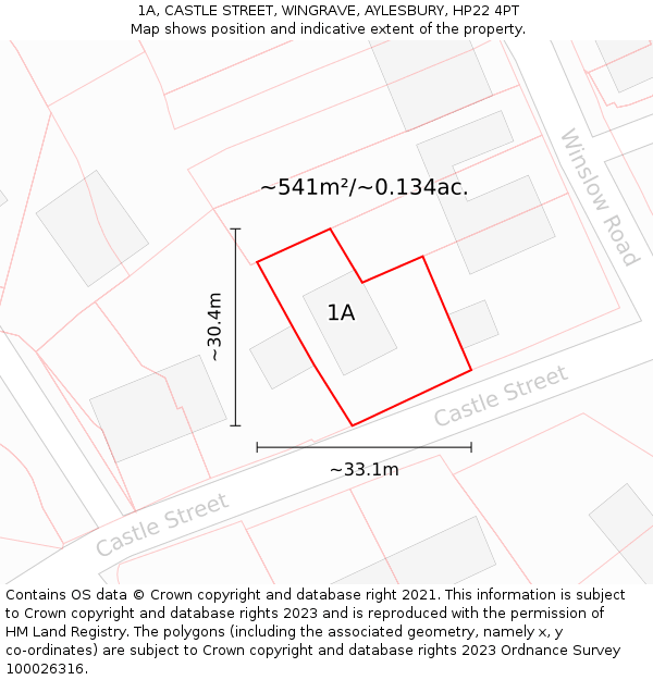1A, CASTLE STREET, WINGRAVE, AYLESBURY, HP22 4PT: Plot and title map