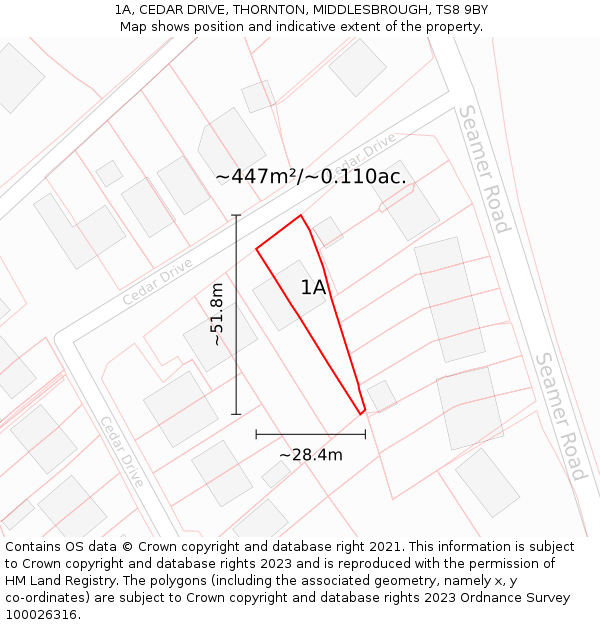 1A, CEDAR DRIVE, THORNTON, MIDDLESBROUGH, TS8 9BY: Plot and title map
