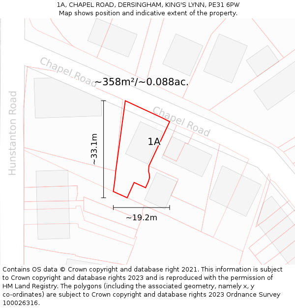 1A, CHAPEL ROAD, DERSINGHAM, KING'S LYNN, PE31 6PW: Plot and title map