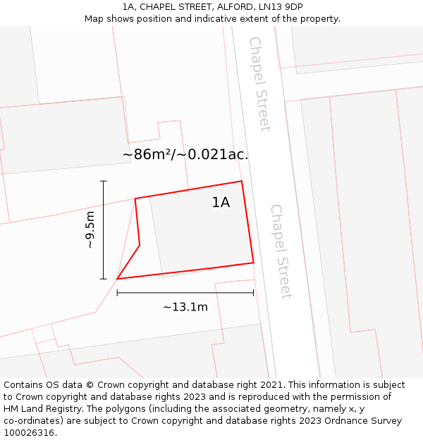1A, CHAPEL STREET, ALFORD, LN13 9DP: Plot and title map