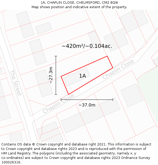 1A, CHAPLIN CLOSE, CHELMSFORD, CM2 8QW: Plot and title map