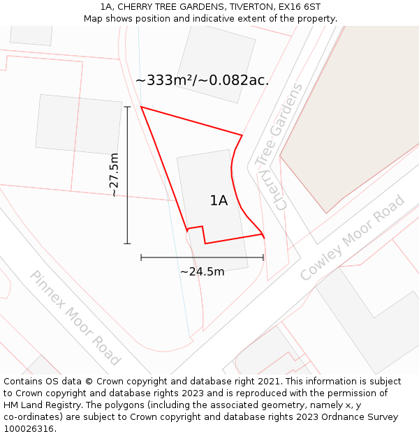 1A, CHERRY TREE GARDENS, TIVERTON, EX16 6ST: Plot and title map