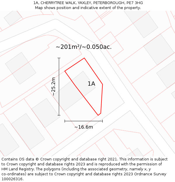 1A, CHERRYTREE WALK, YAXLEY, PETERBOROUGH, PE7 3HG: Plot and title map