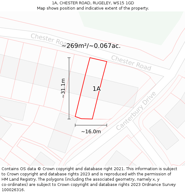 1A, CHESTER ROAD, RUGELEY, WS15 1GD: Plot and title map