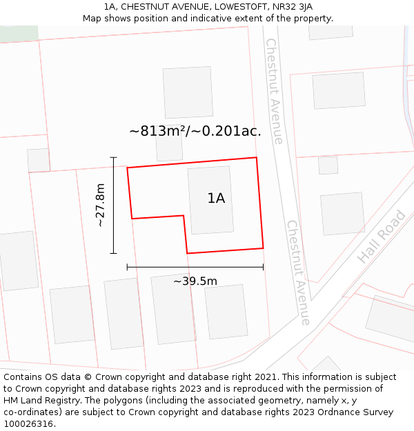 1A, CHESTNUT AVENUE, LOWESTOFT, NR32 3JA: Plot and title map