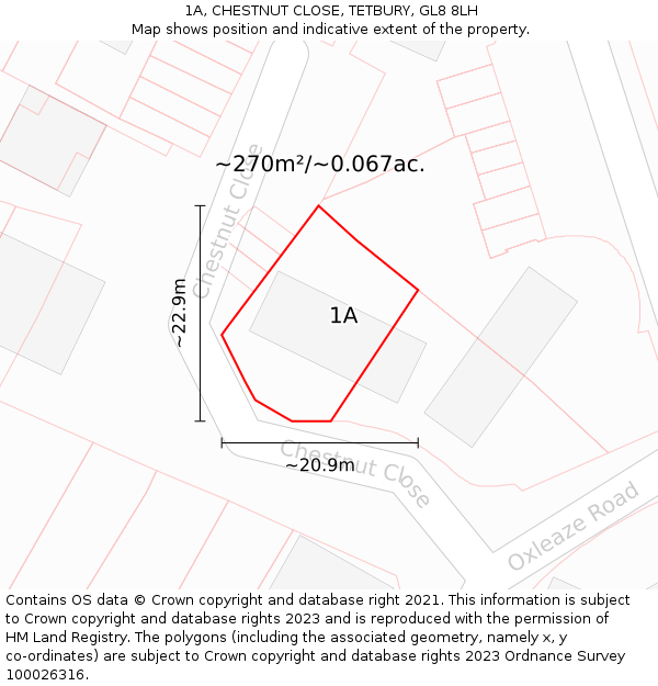 1A, CHESTNUT CLOSE, TETBURY, GL8 8LH: Plot and title map