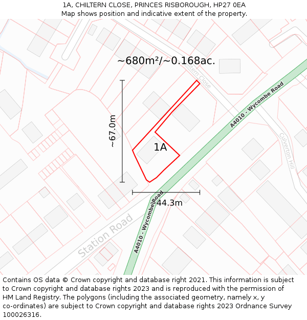 1A, CHILTERN CLOSE, PRINCES RISBOROUGH, HP27 0EA: Plot and title map