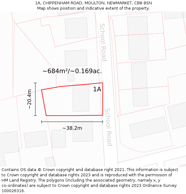 1A, CHIPPENHAM ROAD, MOULTON, NEWMARKET, CB8 8SN: Plot and title map