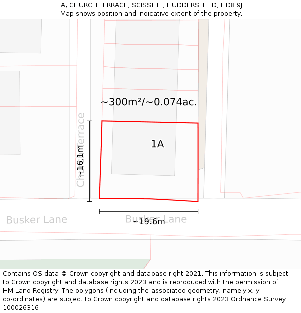 1A, CHURCH TERRACE, SCISSETT, HUDDERSFIELD, HD8 9JT: Plot and title map