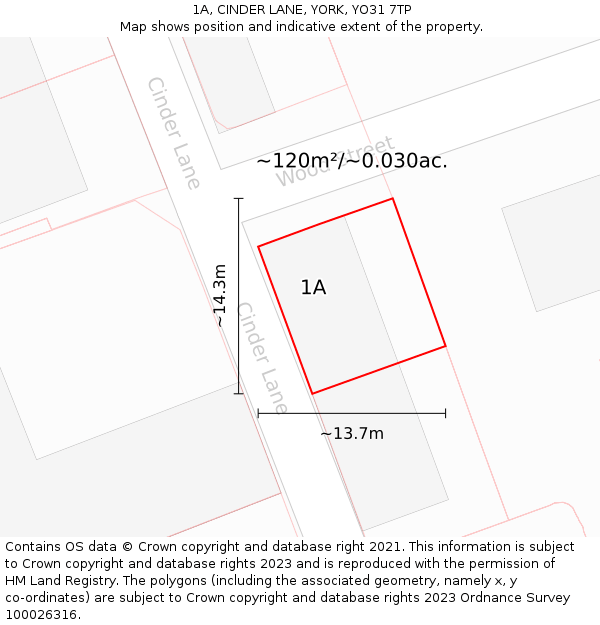 1A, CINDER LANE, YORK, YO31 7TP: Plot and title map