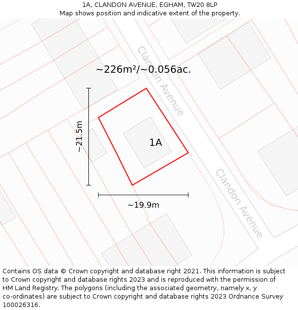 1A, CLANDON AVENUE, EGHAM, TW20 8LP: Plot and title map