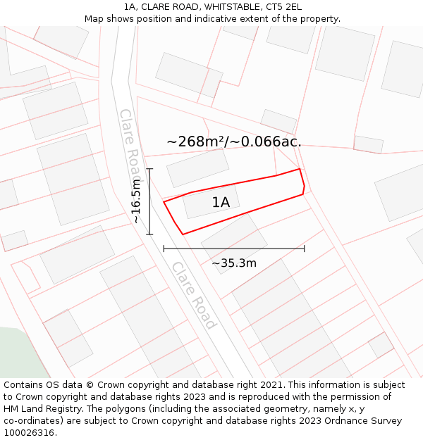1A, CLARE ROAD, WHITSTABLE, CT5 2EL: Plot and title map