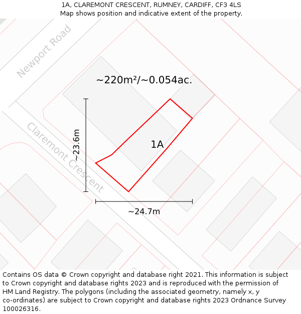 1A, CLAREMONT CRESCENT, RUMNEY, CARDIFF, CF3 4LS: Plot and title map