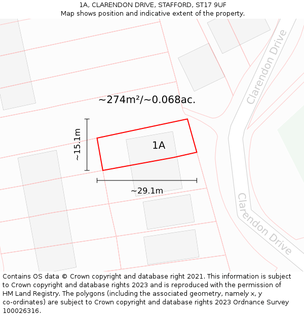 1A, CLARENDON DRIVE, STAFFORD, ST17 9UF: Plot and title map