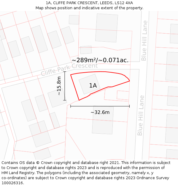 1A, CLIFFE PARK CRESCENT, LEEDS, LS12 4XA: Plot and title map